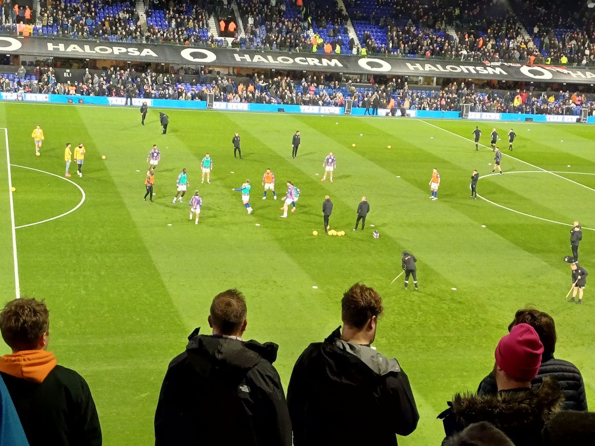 Players warming up before kickoff in the game between Ipswich Town and Tottenham
